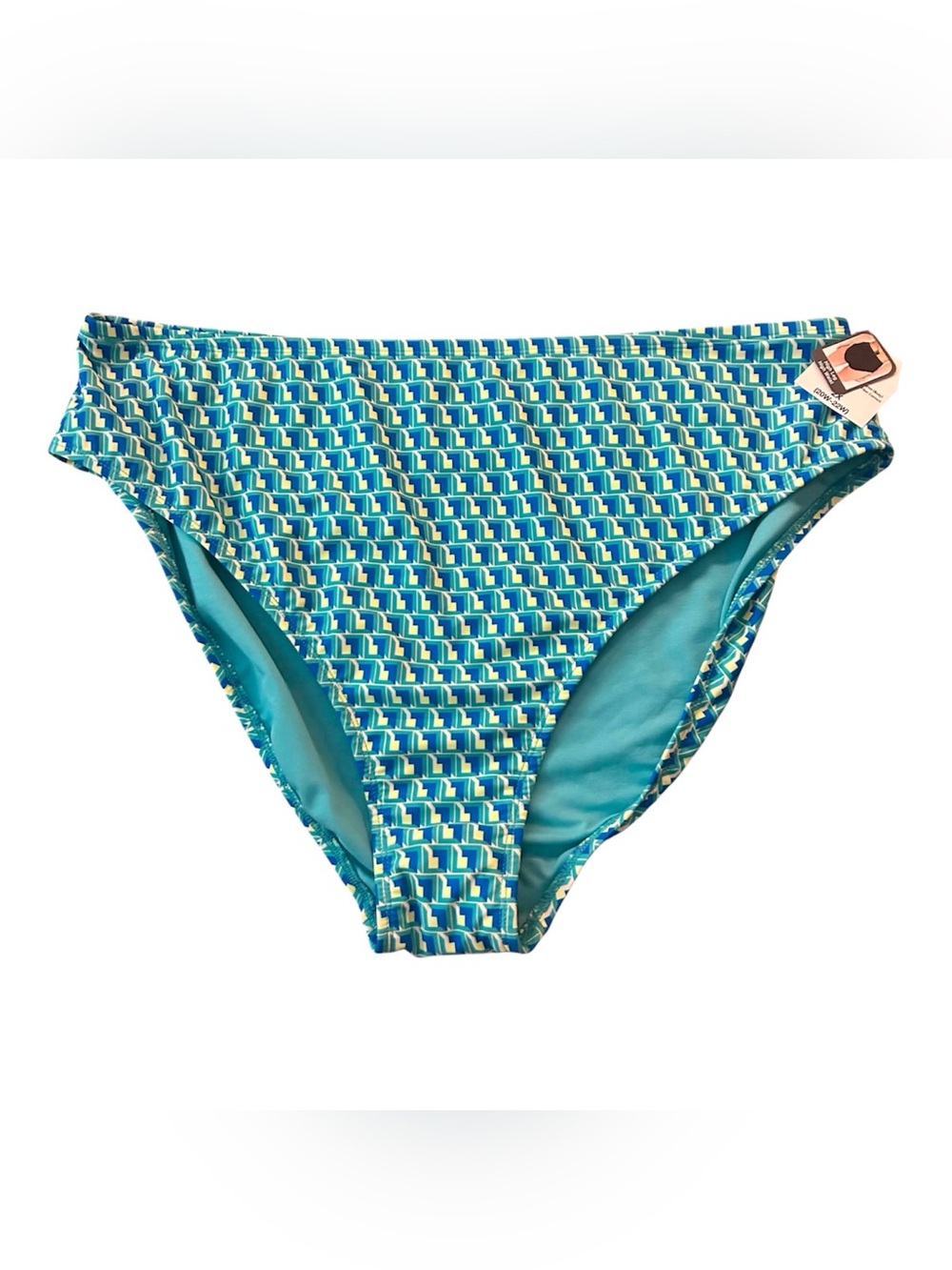 Time and Tru Turquoise and Navy Geometric Bikini Bottoms